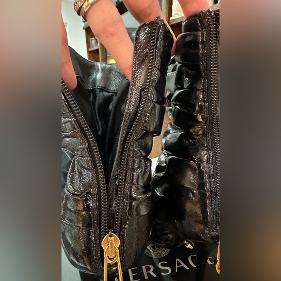 NIB Versace Safety Pin Ruched Ankle Booties Heels Black 37.5 - Picture 12 of 16